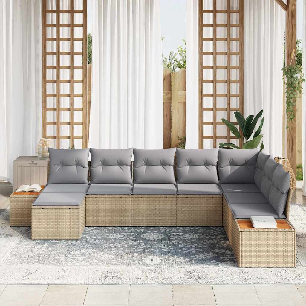 Havesofa Sæt 9 stk. 8-Antal sæder Beige og lys grå Polyrattan