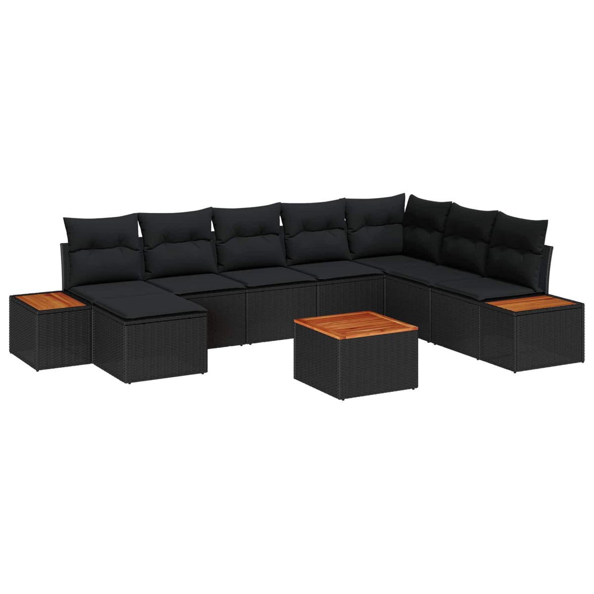 Havesofa Sæt 9 stk. 8-Antal sæder Sort Polyrattan