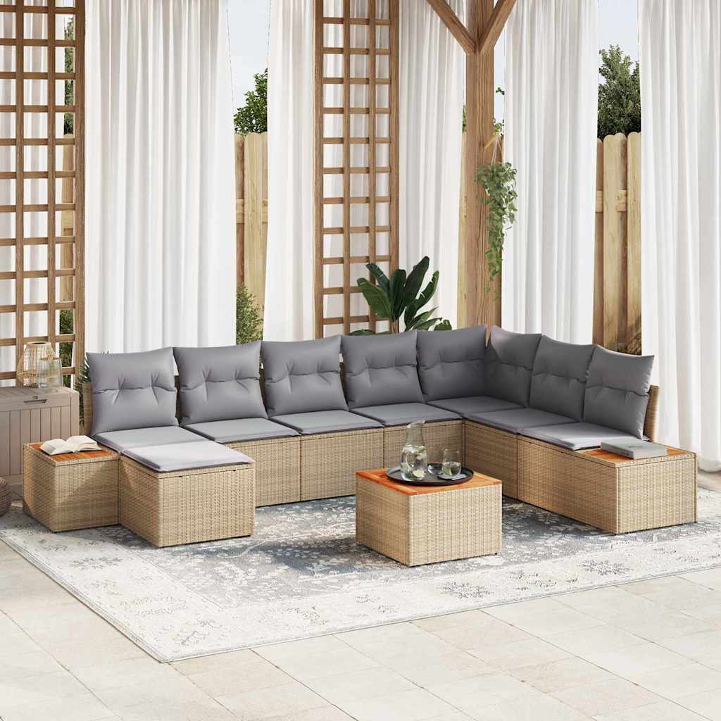 Havesofa Sæt 9 stk. 8-Antal sæder Beige og lys grå Polyrattan