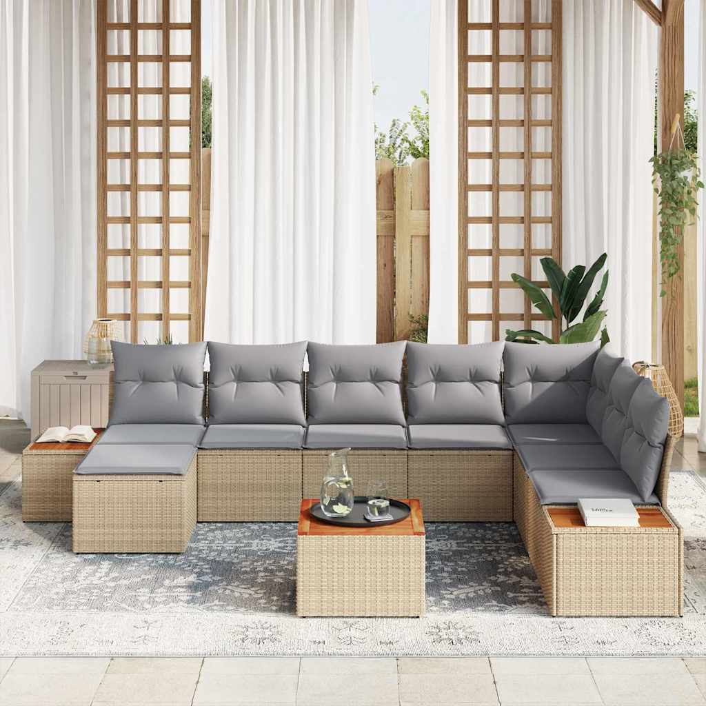 Havesofa Sæt 9 stk. 8-Antal sæder Beige og lys grå Polyrattan