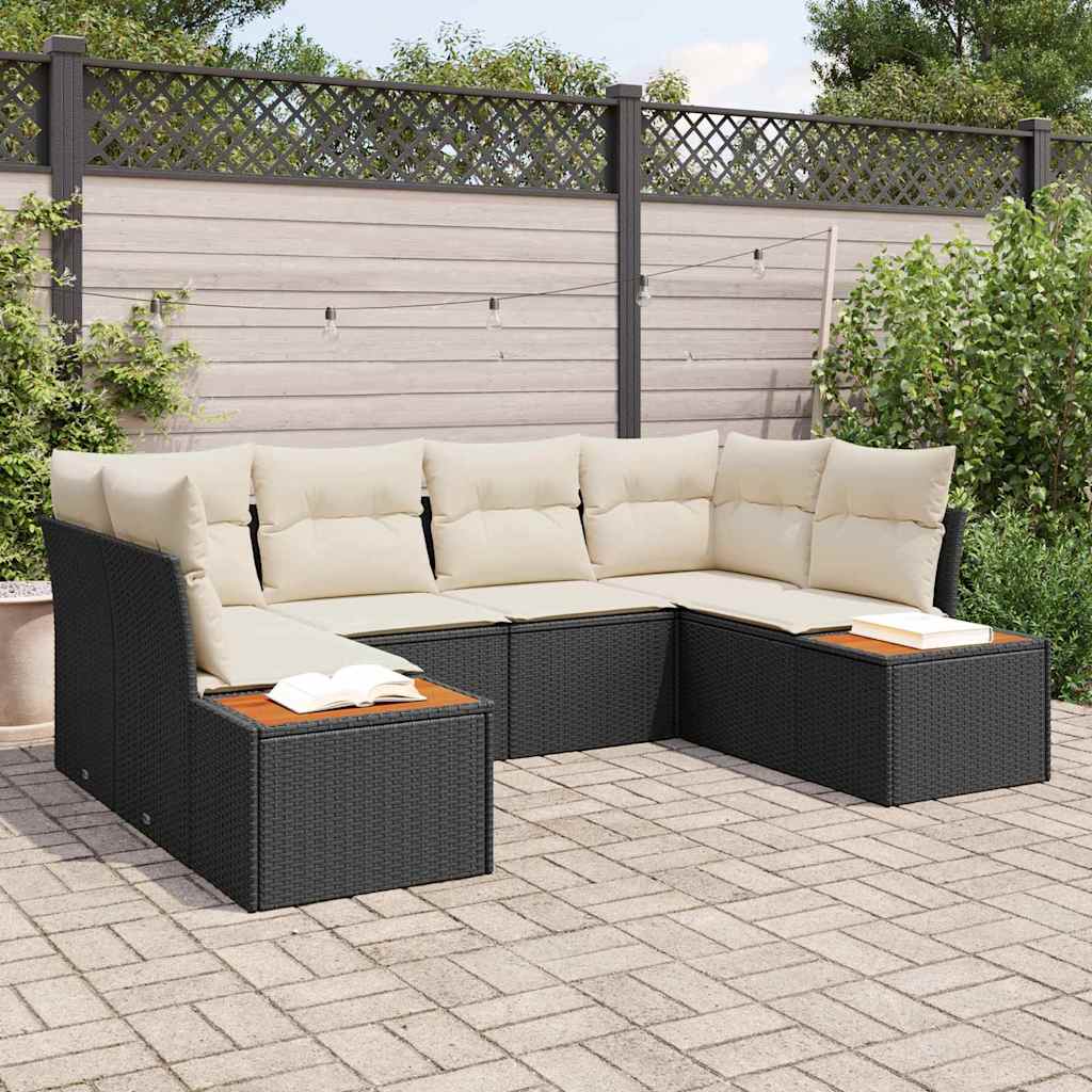 Havesofa Sæt 6 stk. 6-Antal sæder Sort og Cream Polyrattan