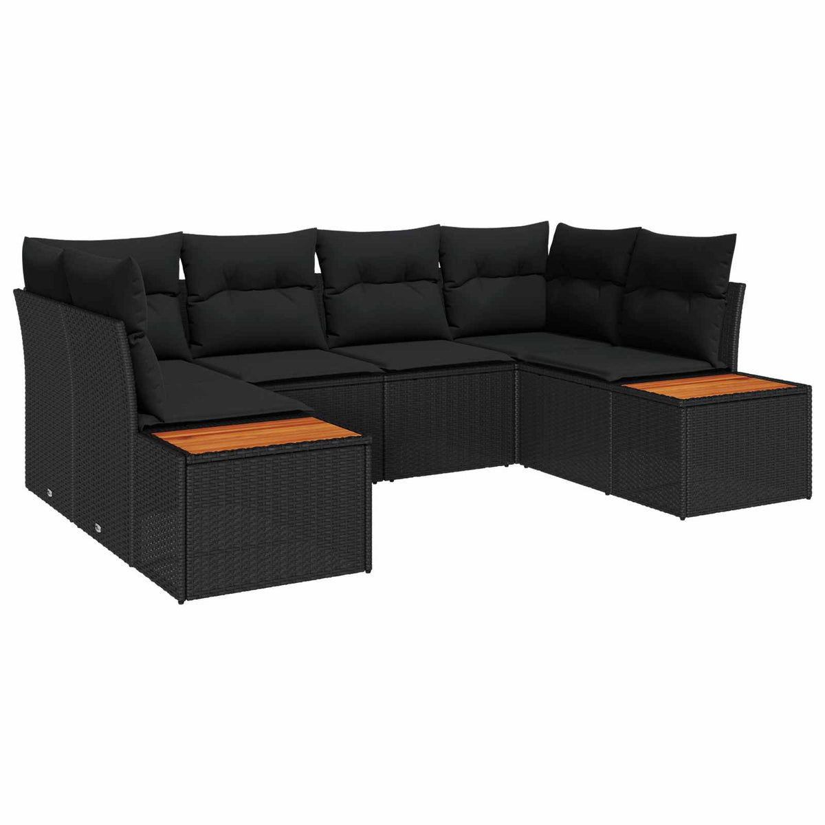 Havesofa Sæt 6 stk. 6-Antal sæder Sort Polyrattan