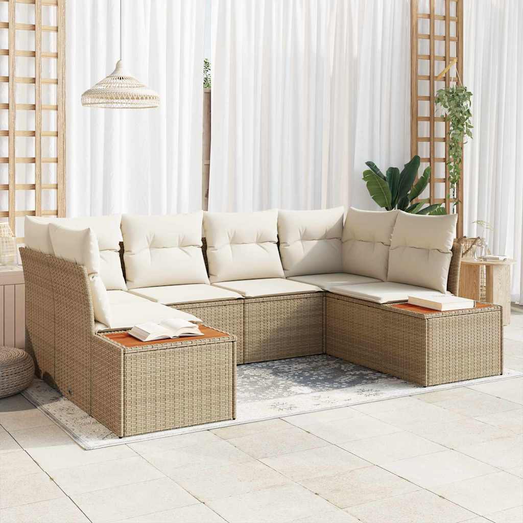 Havesofa Sæt 6 stk. 6-Antal sæder Beige og creme Polyrattan
