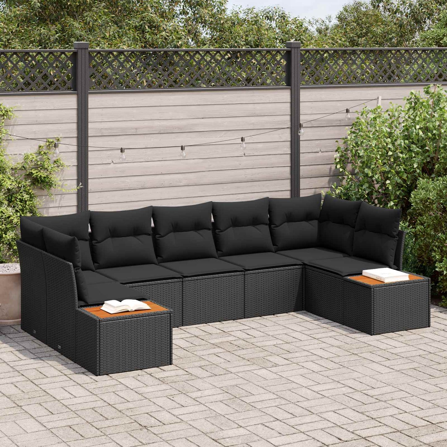 Havesofa Sæt 7 stk. 7-Antal sæder Sort Polyrattan