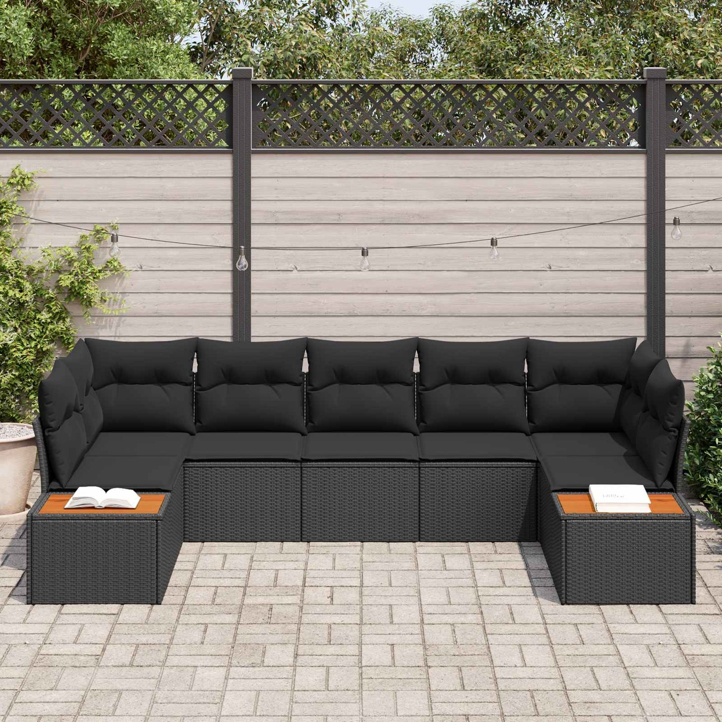Havesofa Sæt 7 stk. 7-Antal sæder Sort Polyrattan