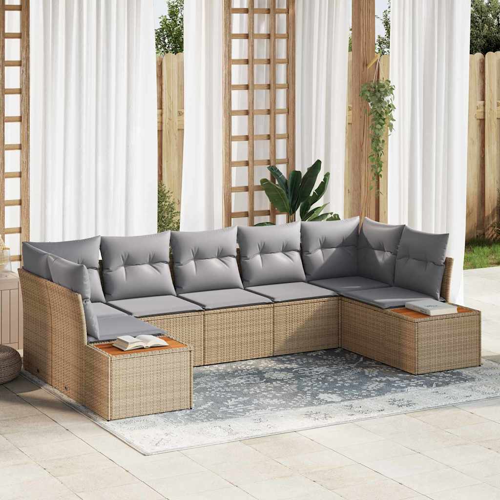 Havesofa Sæt 7 stk. 7-Antal sæder Beige og lys grå Polyrattan