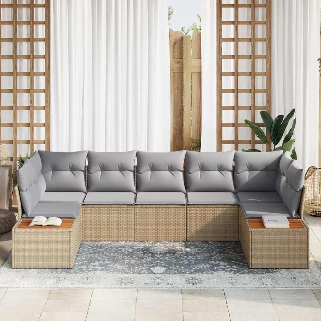 Havesofa Sæt 7 stk. 7-Antal sæder Beige og lys grå Polyrattan