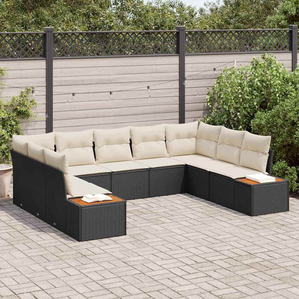Havesofa Sæt 5 stk. 9-Antal sæder Sort og Cream Polyrattan