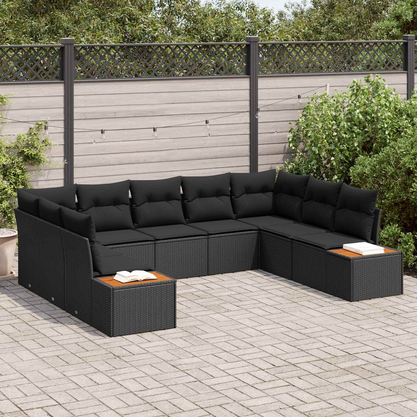 Havesofa Sæt 5 stk. 9-Antal sæder Sort Polyrattan