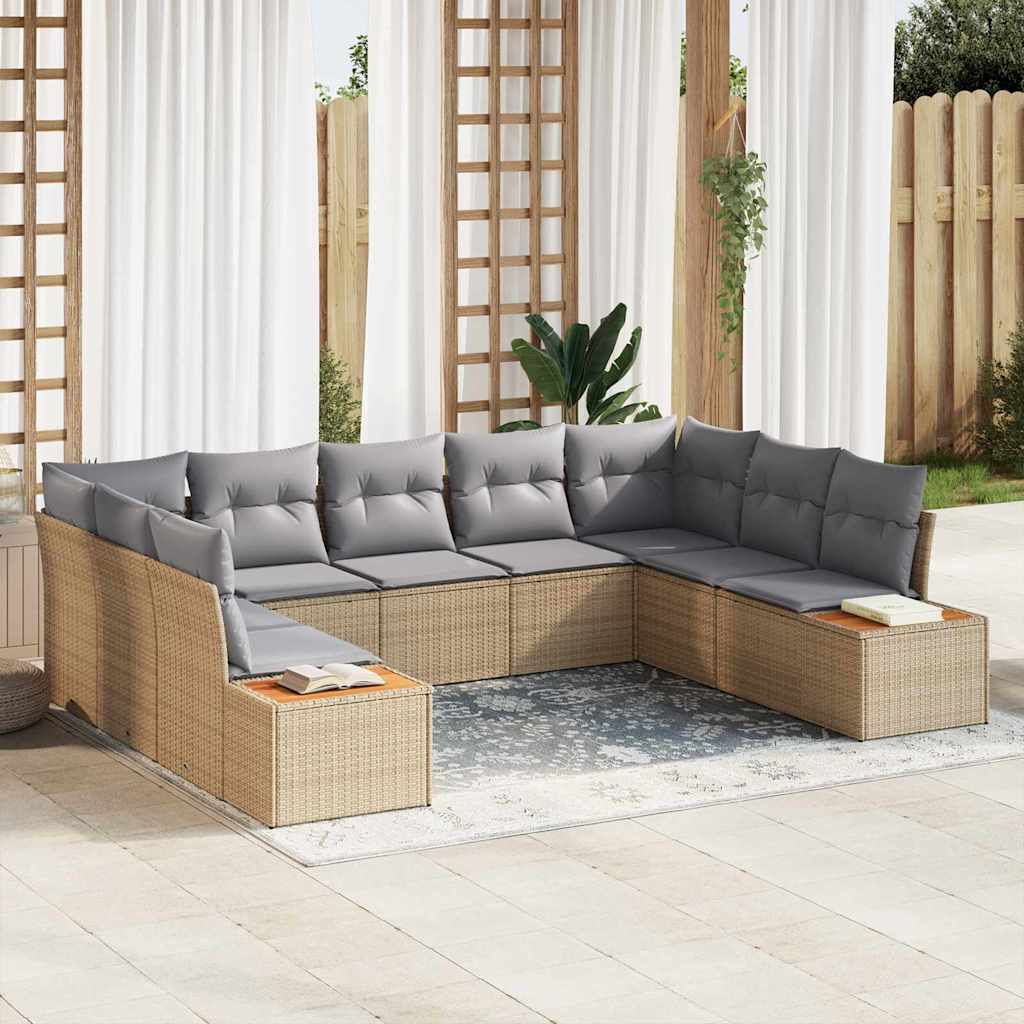 Havesofa Sæt 5 stk. 9-Antal sæder Beige og lys grå Polyrattan