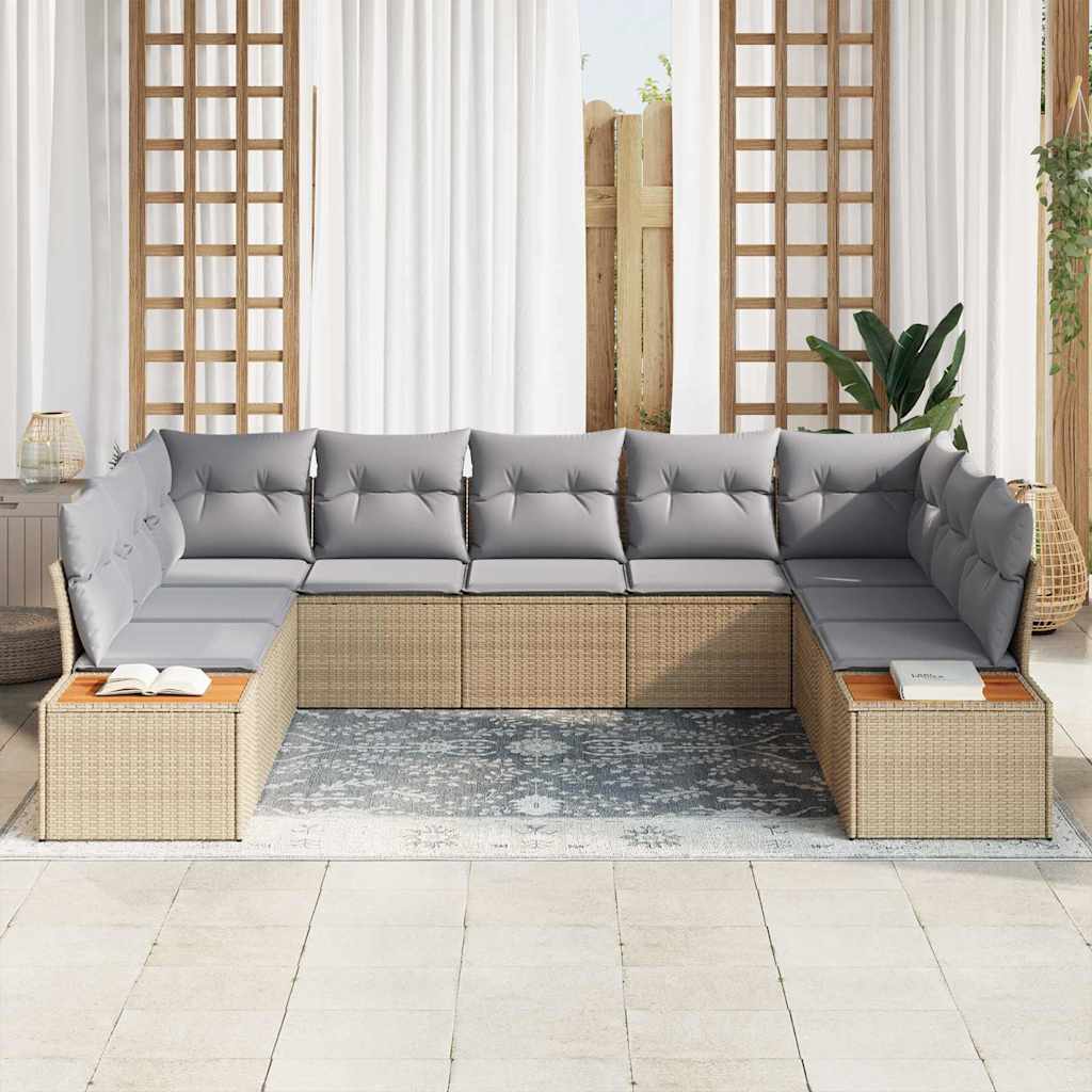 Havesofa Sæt 5 stk. 9-Antal sæder Beige og lys grå Polyrattan
