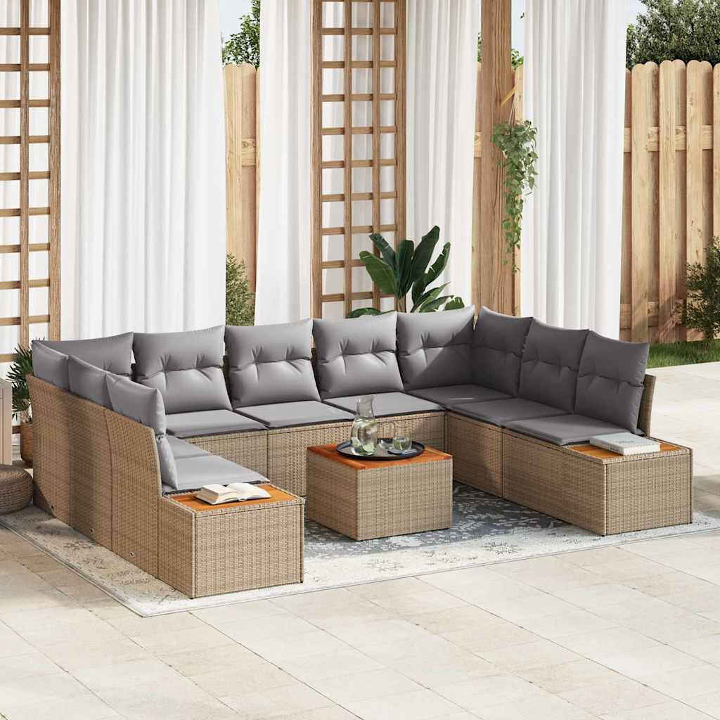 Havesofa Sæt 5 stk. 9-Antal sæder Beige og lys grå Polyrattan