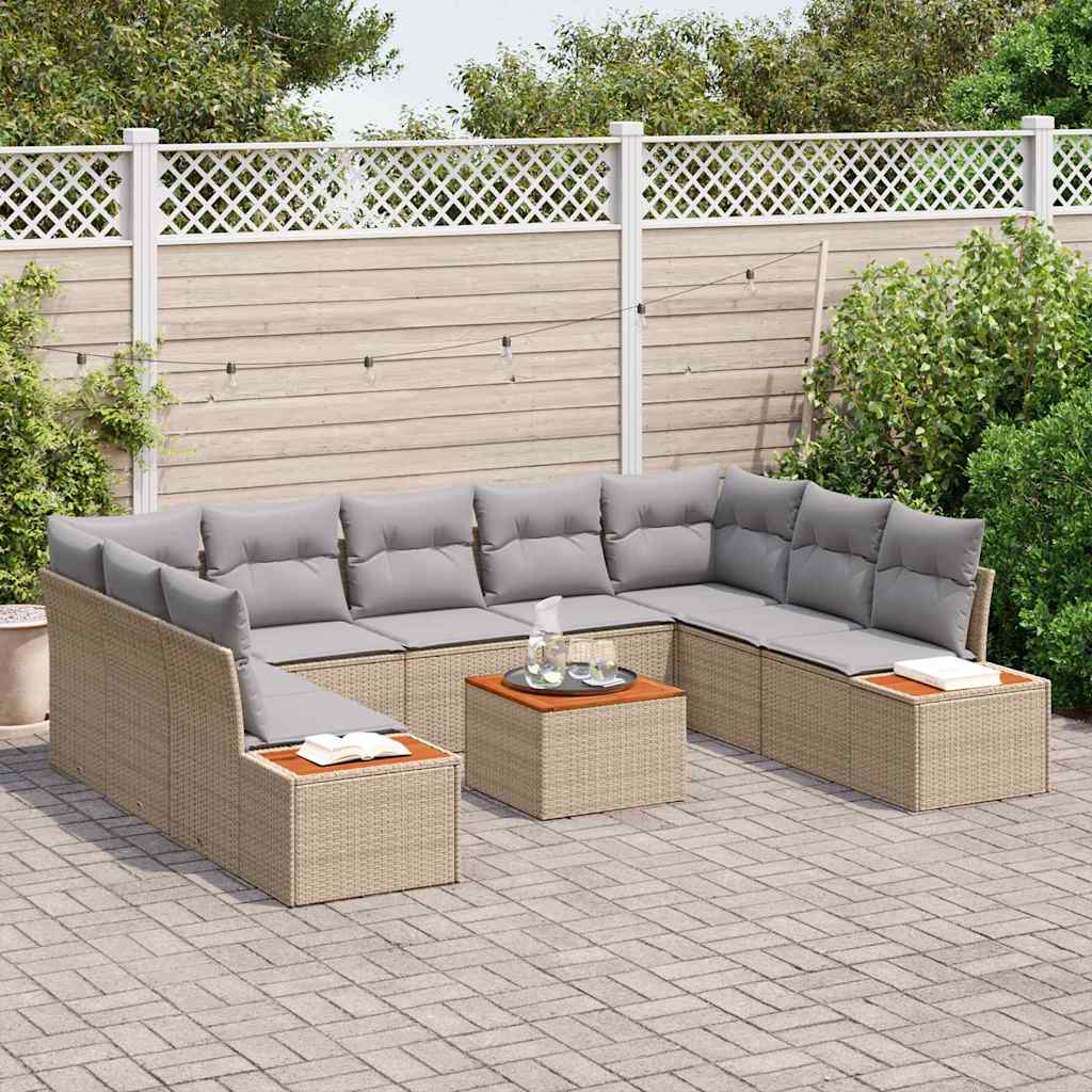 Havesofa Sæt 5 stk. 9-Antal sæder Beige og lys grå Polyrattan