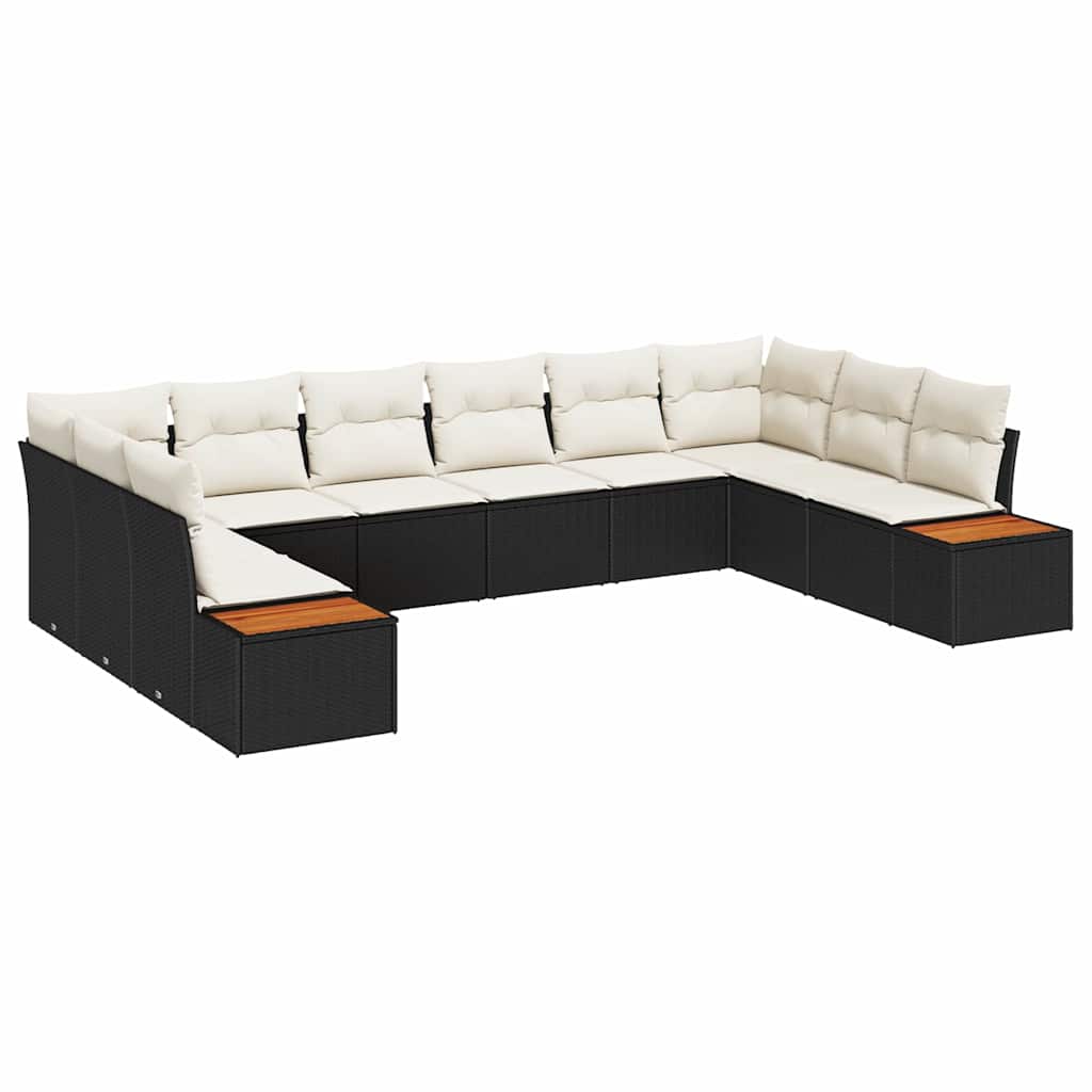Havesofa Sæt 10 stk. 10-Antal sæder Sort og Cream Polyrattan