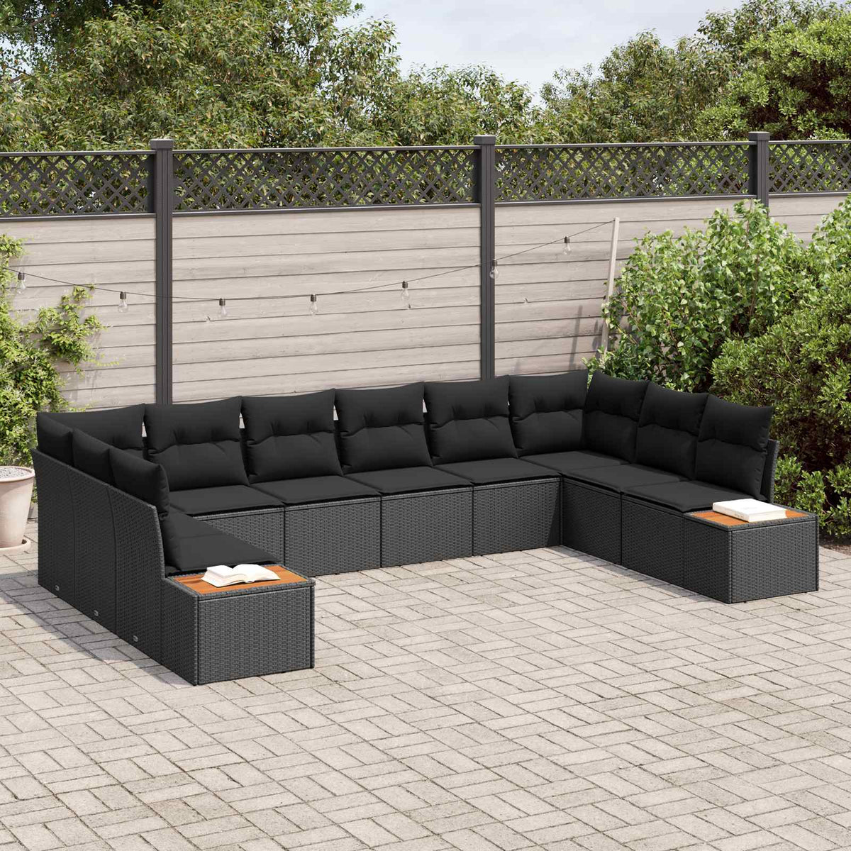 Havesofa Sæt 10 stk. 10-Antal sæder Sort Polyrattan