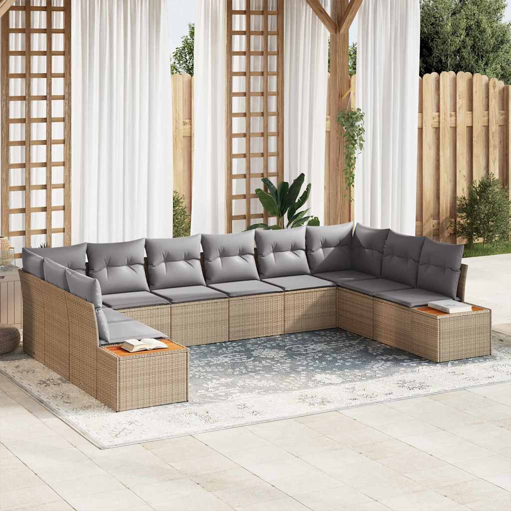Havesofa Sæt 10 stk. 10-Antal sæder Beige og lys grå Polyrattan
