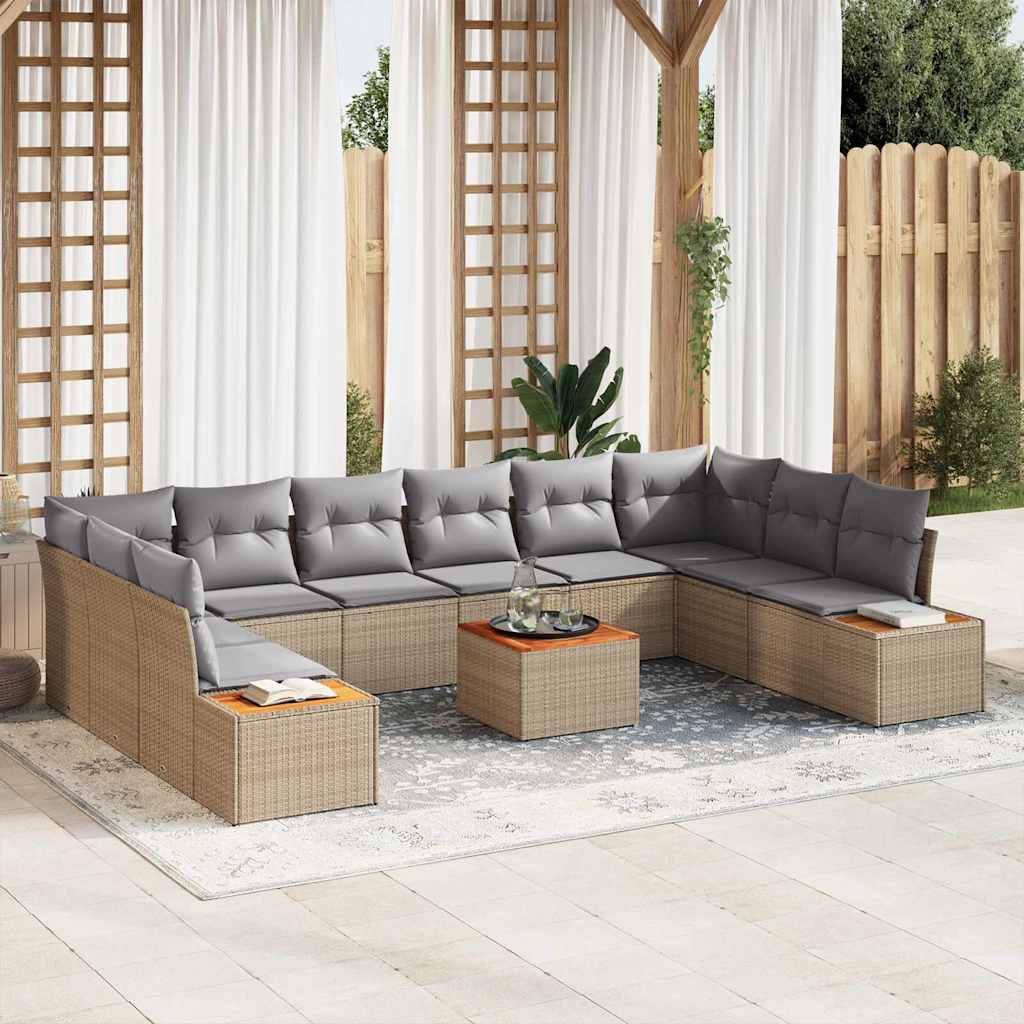 Havesofa Sæt 10 stk. 10-Antal sæder Beige og lys grå Polyrattan