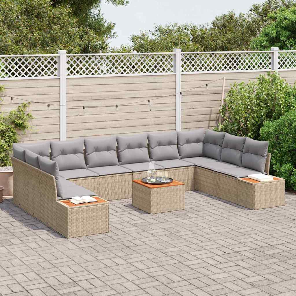 Havesofa Sæt 10 stk. 10-Antal sæder Beige og lys grå Polyrattan