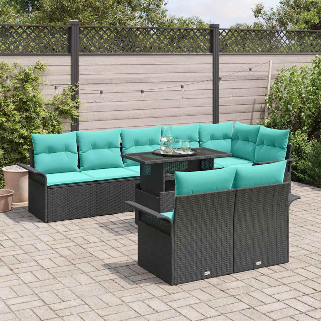 Havesofa Sæt 9 stk. 8-Antal sæder Sort Poly Rattan