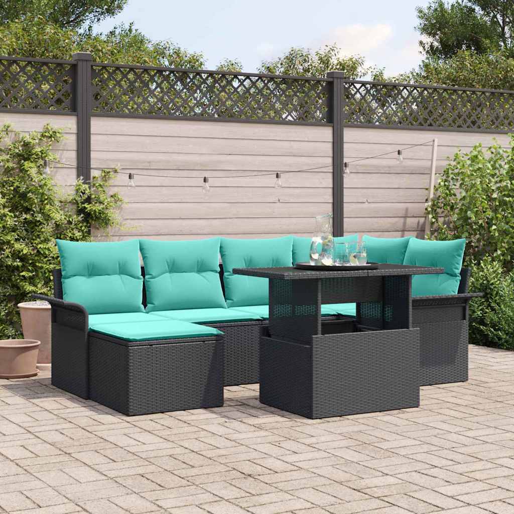 Havesofa Sæt 7 stk. Sort [Syntetisk]: Poly Rattan
