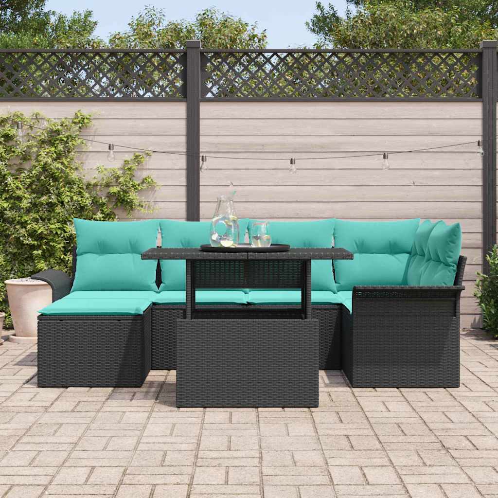 Havesofa Sæt 7 stk. Sort [Syntetisk]: Poly Rattan