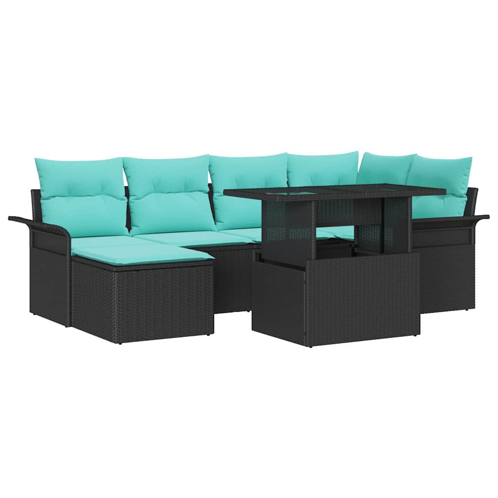 Havesofa Sæt 7 stk. Sort [Syntetisk]: Poly Rattan