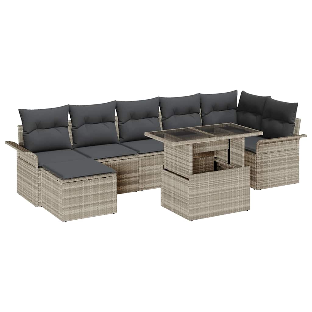Havesofa Sæt 8 stk. Lysegrå [Syntetisk]: Poly Rattan