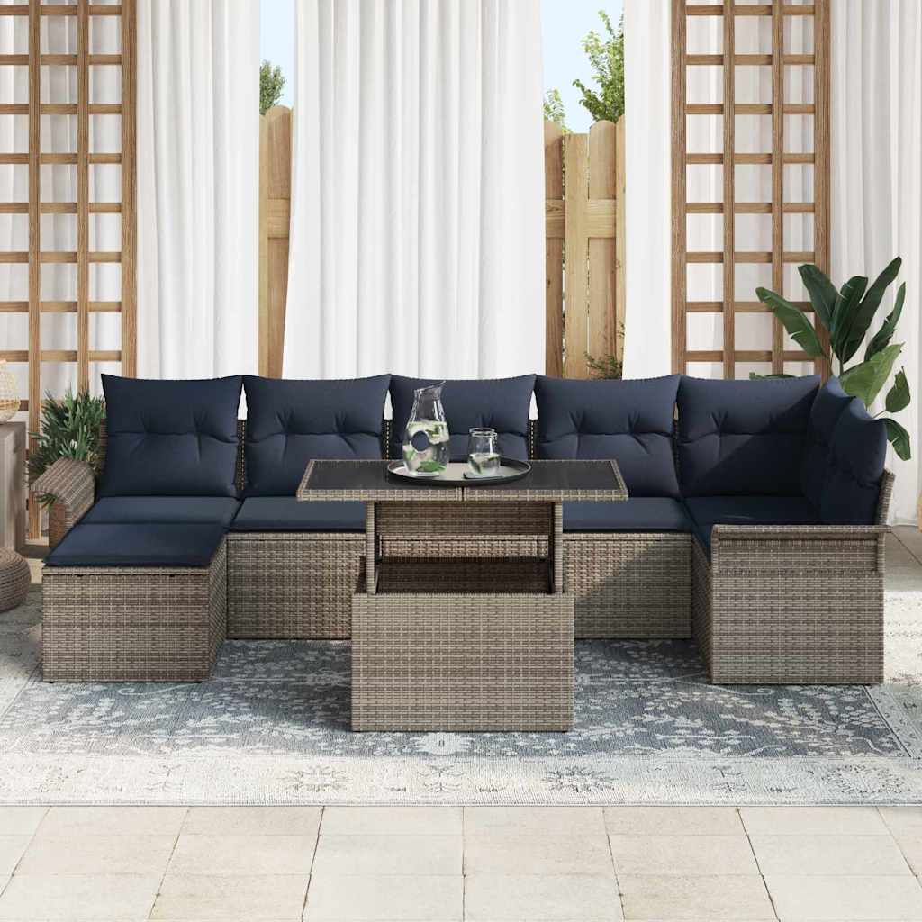 Havesofa Sæt 8 stk. Grå [Syntetisk]: Poly Rattan