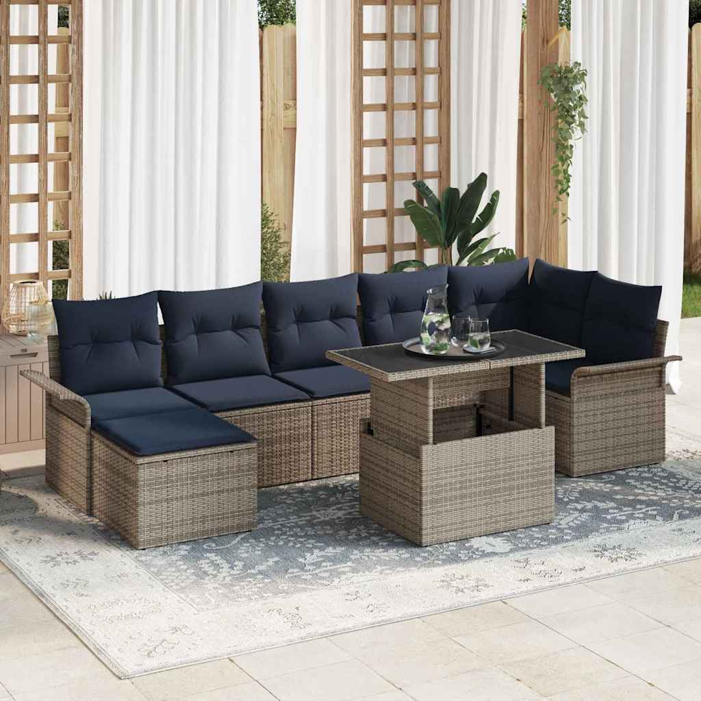 Havesofa Sæt 8 stk. Grå [Syntetisk]: Poly Rattan