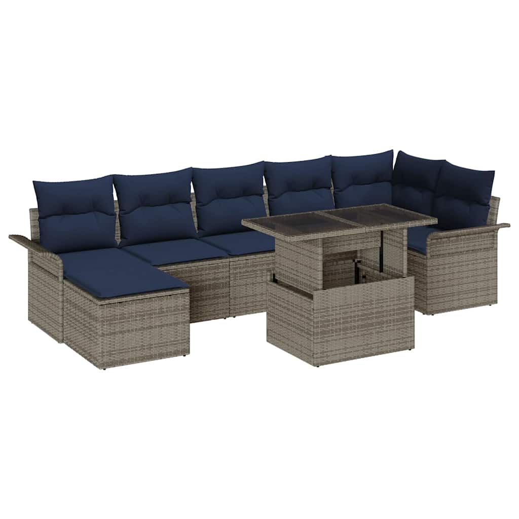 Havesofa Sæt 8 stk. Grå [Syntetisk]: Poly Rattan