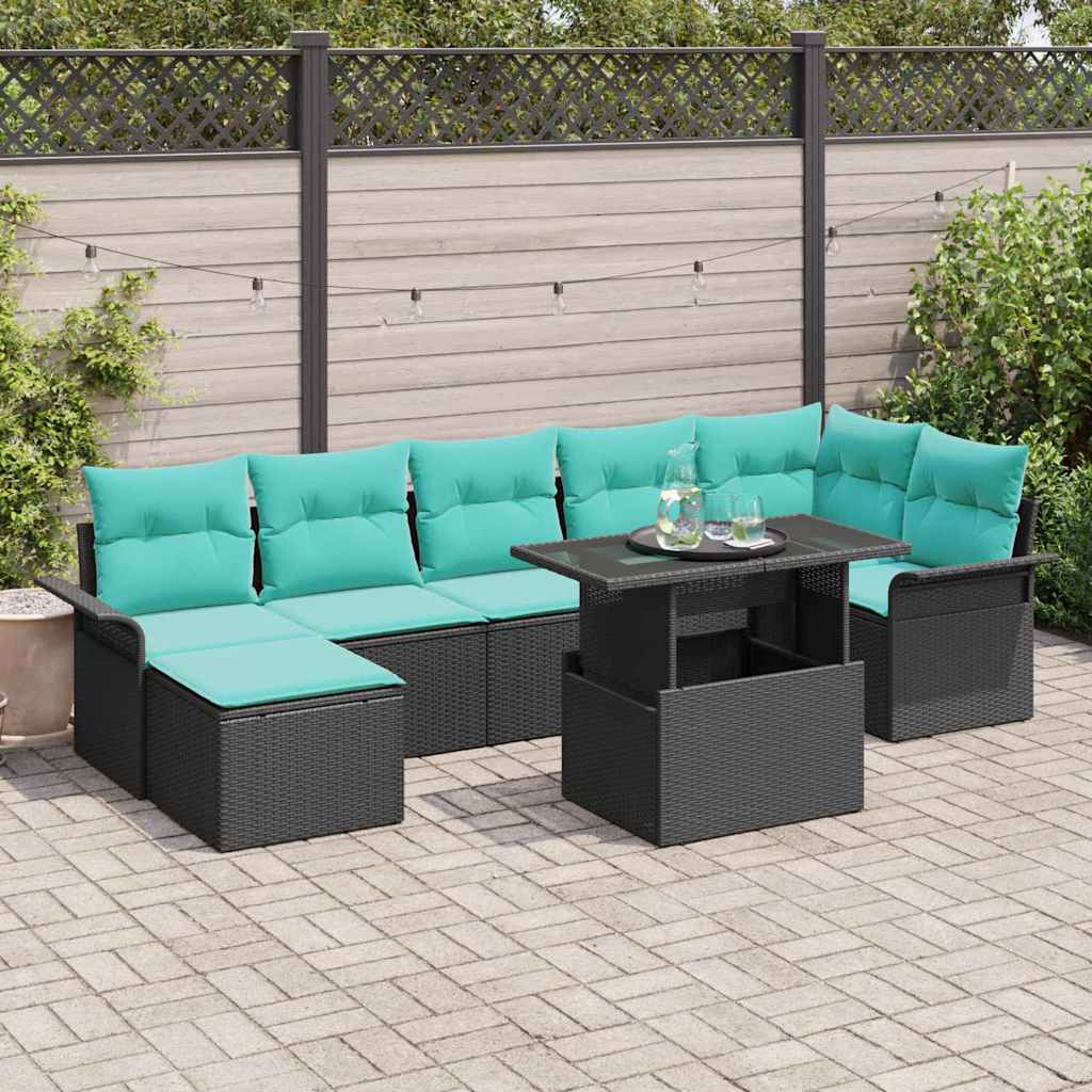 Havesofa Sæt 8 stk. Sort [Syntetisk]: Poly Rattan