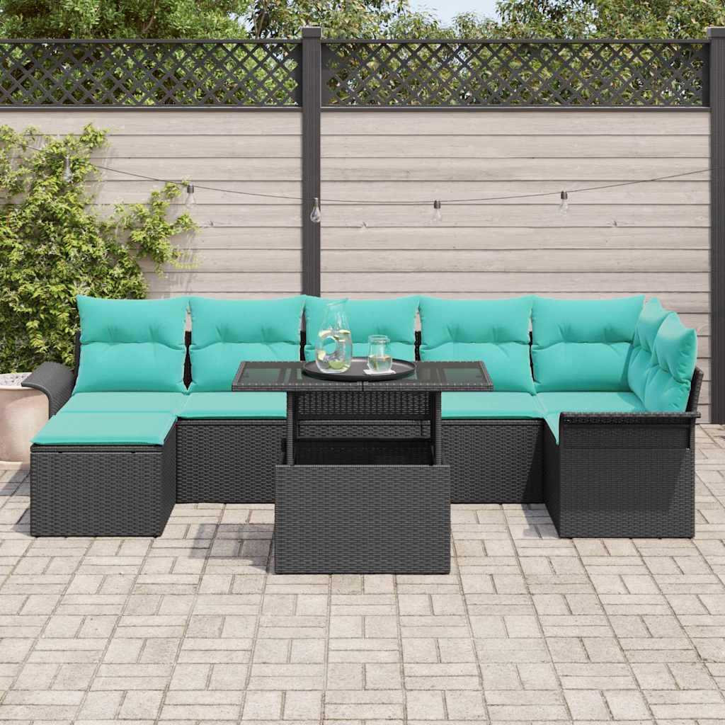 Havesofa Sæt 8 stk. Sort [Syntetisk]: Poly Rattan