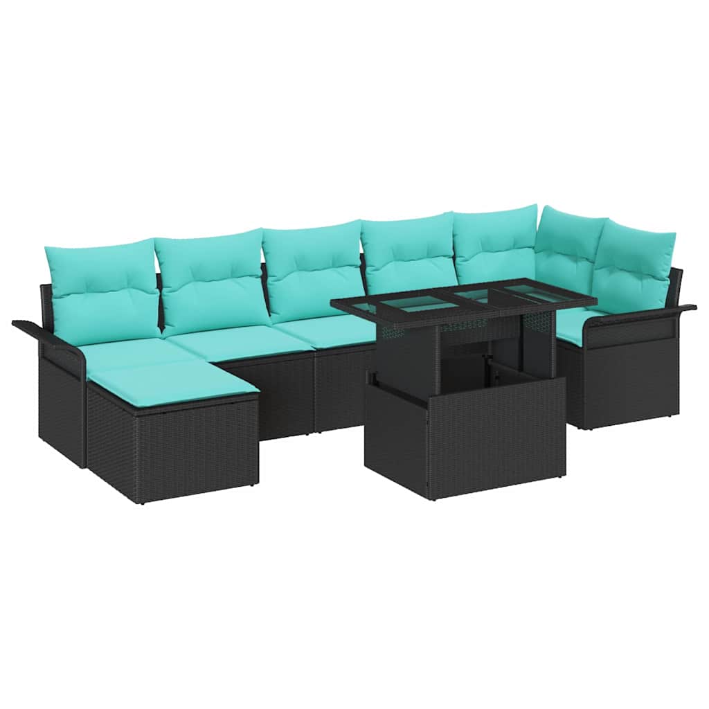 Havesofa Sæt 8 stk. Sort [Syntetisk]: Poly Rattan