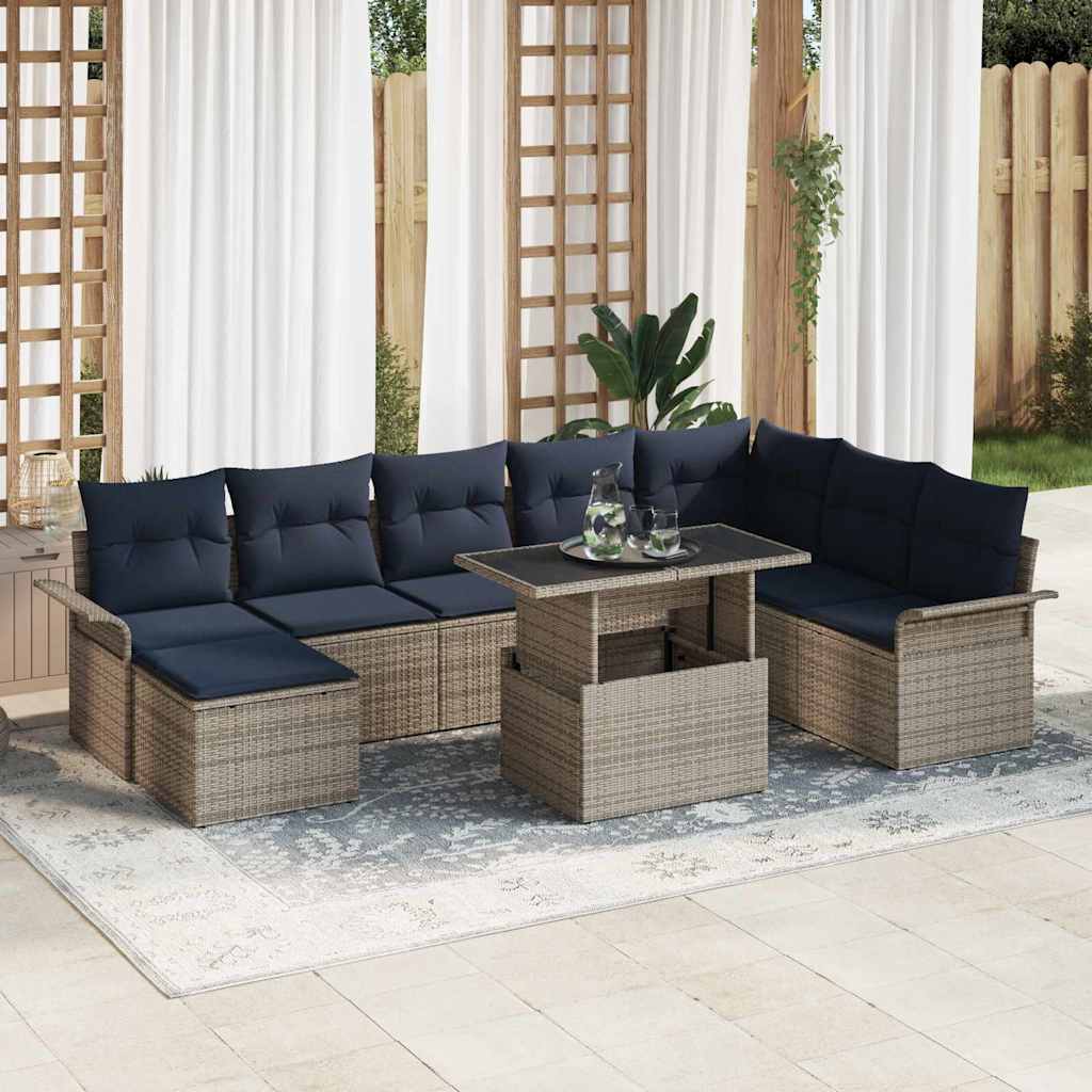 Havesofa Sæt 9 stk. Grå [Syntetisk]: Poly Rattan