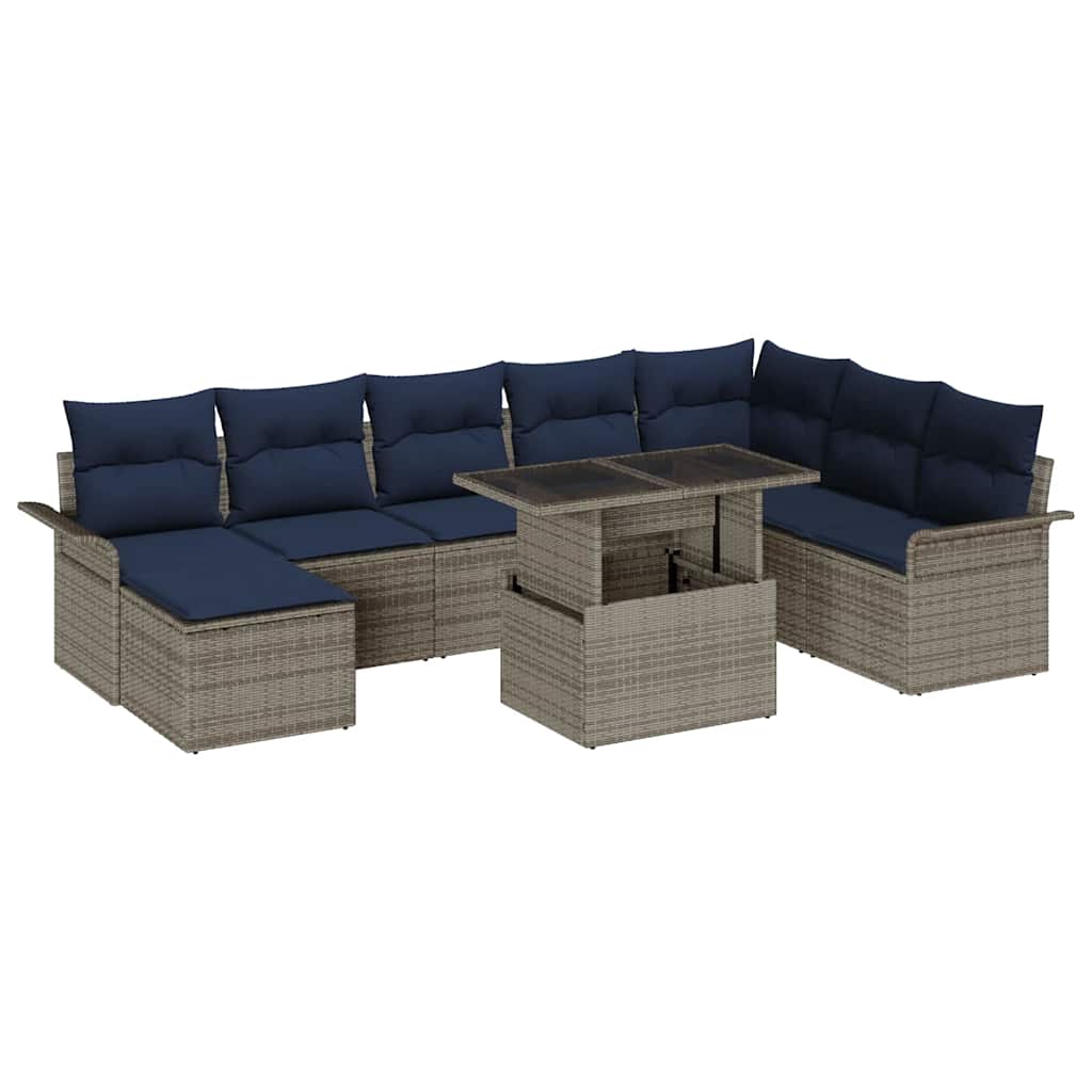 Havesofa Sæt 9 stk. Grå [Syntetisk]: Poly Rattan