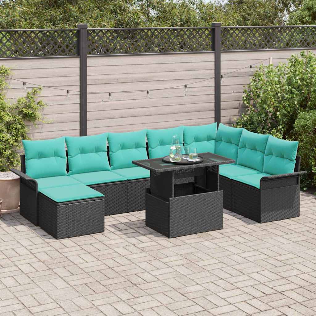 Havesofa Sæt 9 stk. Sort [Syntetisk]: Poly Rattan