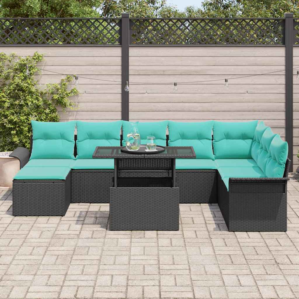 Havesofa Sæt 9 stk. Sort [Syntetisk]: Poly Rattan