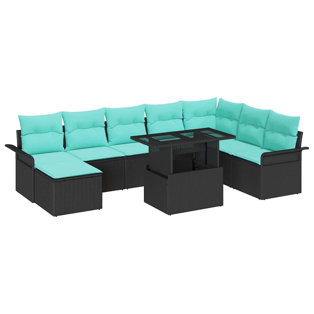 Havesofa Sæt 9 stk. Sort [Syntetisk]: Poly Rattan