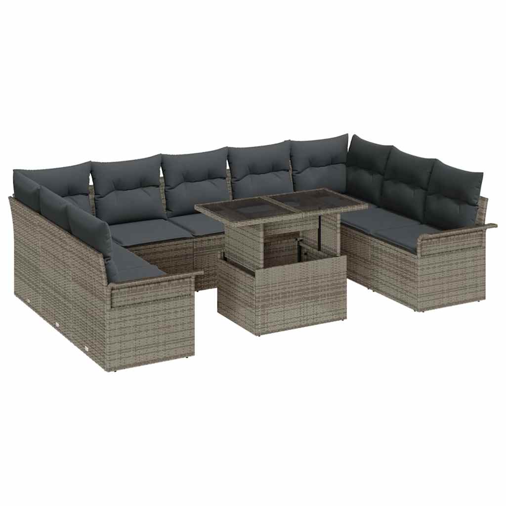 Havesofa Sæt 10 stk. Grå Poly Rattan