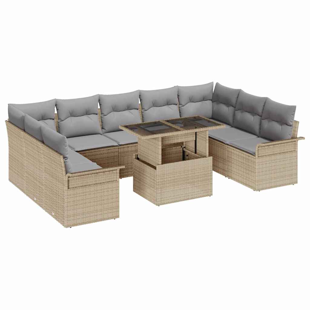 Havesofa Sæt 10 stk. Beige Poly Rattan