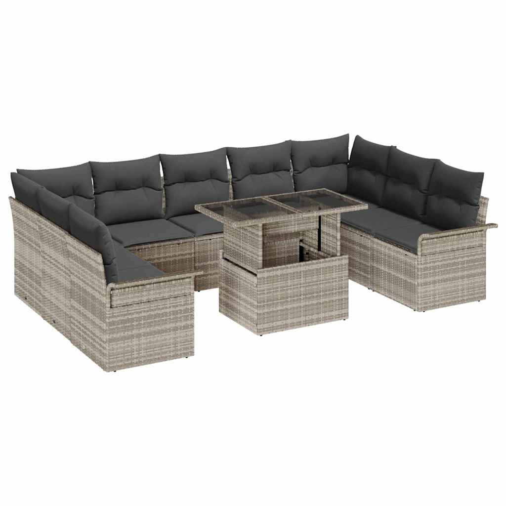 Havesofa Sæt 10 stk. Lysegrå Poly Rattan