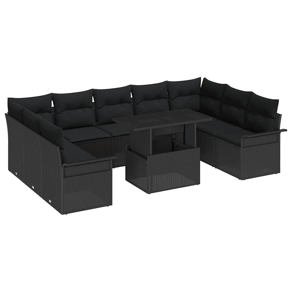 Havesofa Sæt 10 stk. Sort Poly Rattan