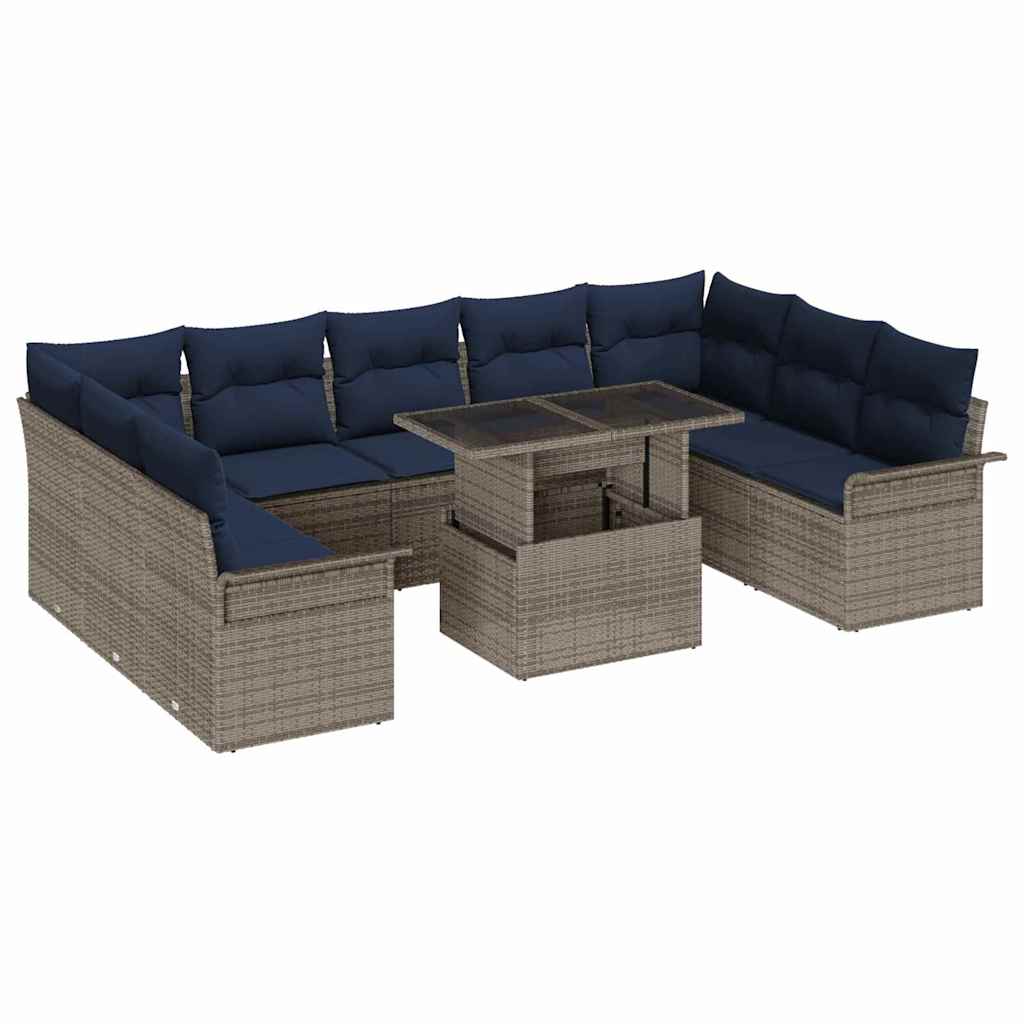 Havesofa Sæt 10 stk. Grå Poly Rattan