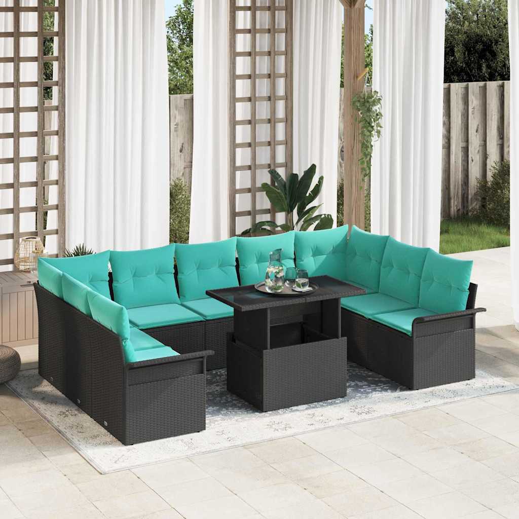 Havesofa Sæt 10 stk. Sort Poly Rattan