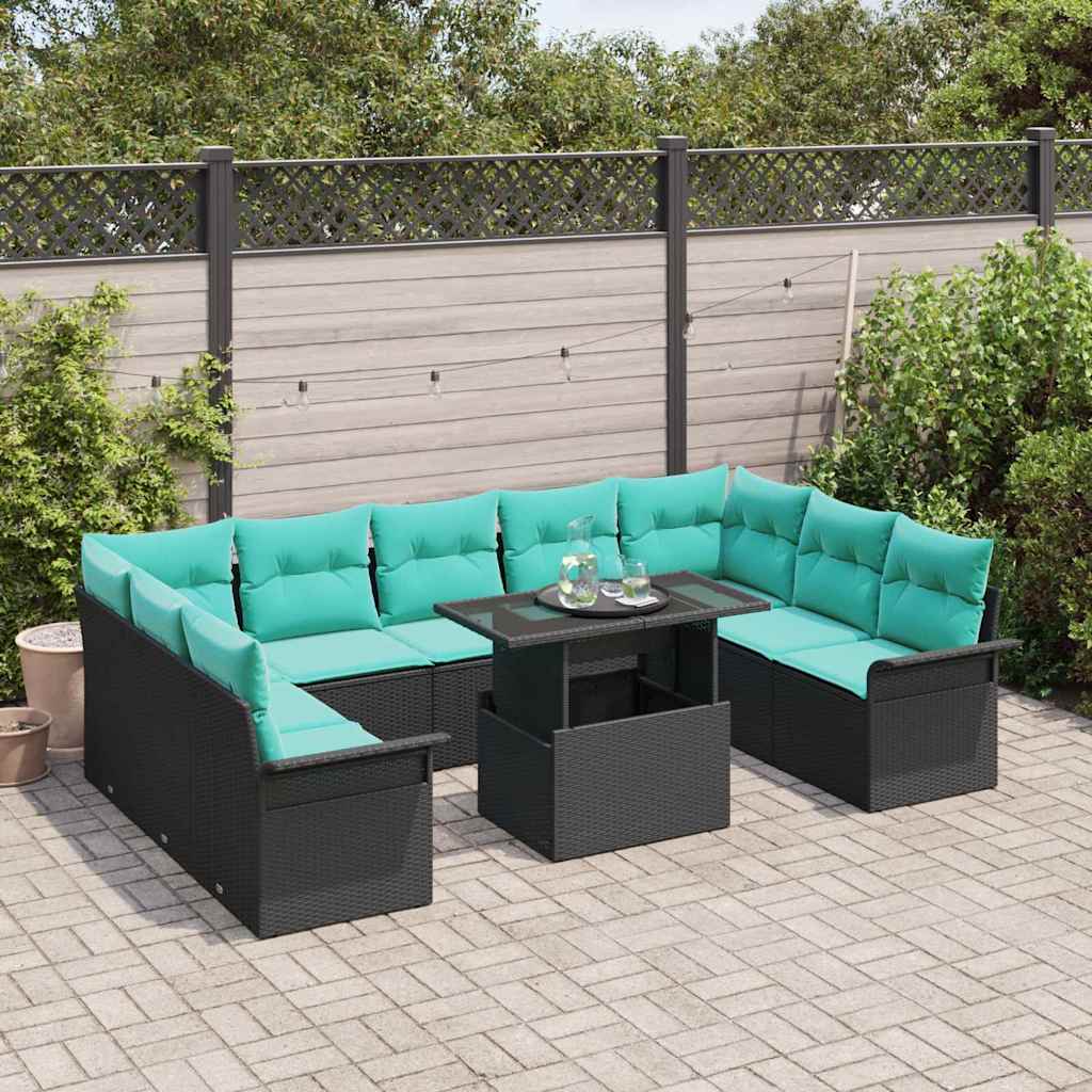 Havesofa Sæt 10 stk. Sort Poly Rattan