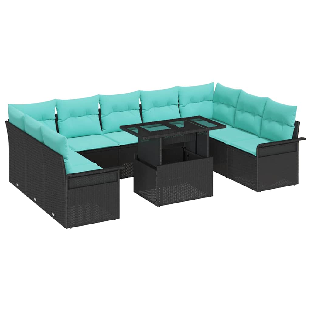 Havesofa Sæt 10 stk. Sort Poly Rattan