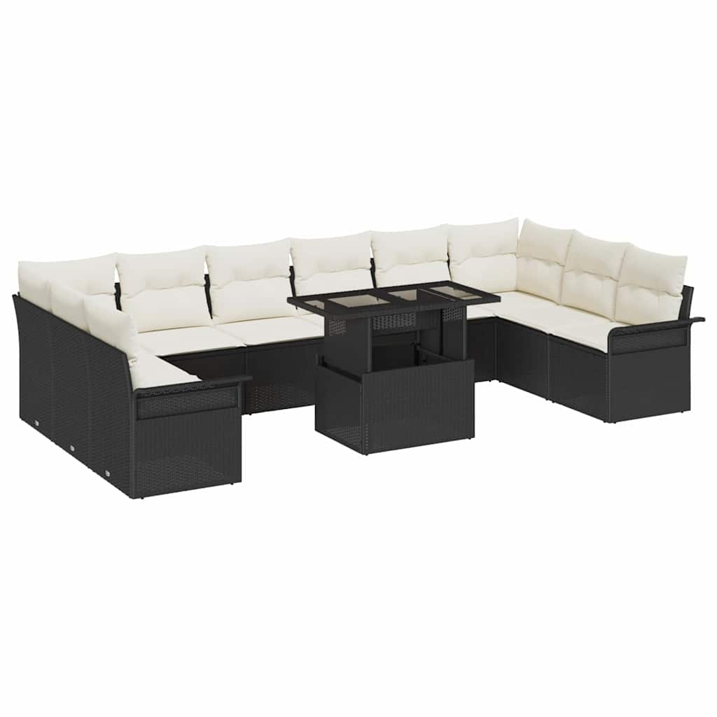Havesofa Sæt 11 stk. Sort Poly Rattan