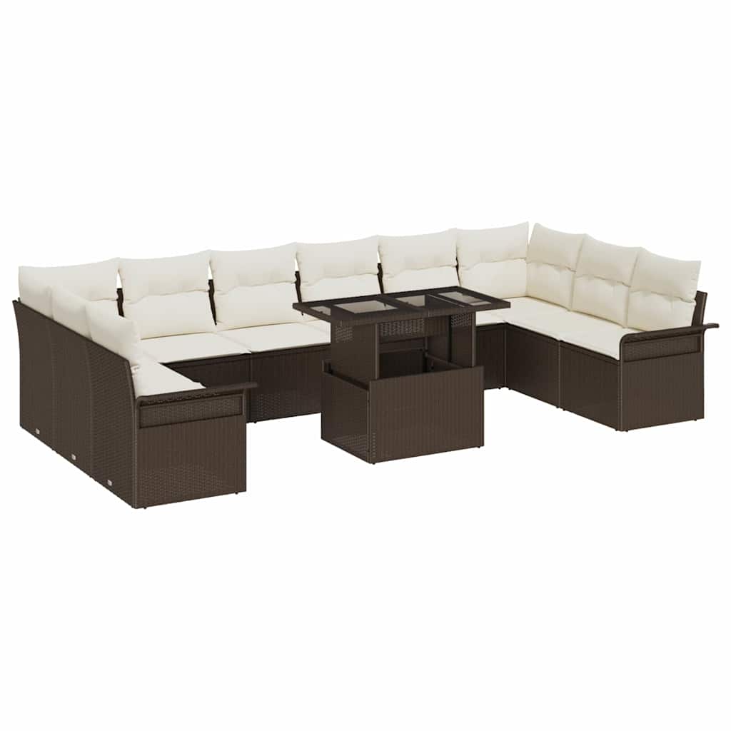 Havesofa Sæt 11 stk. Brun Poly Rattan