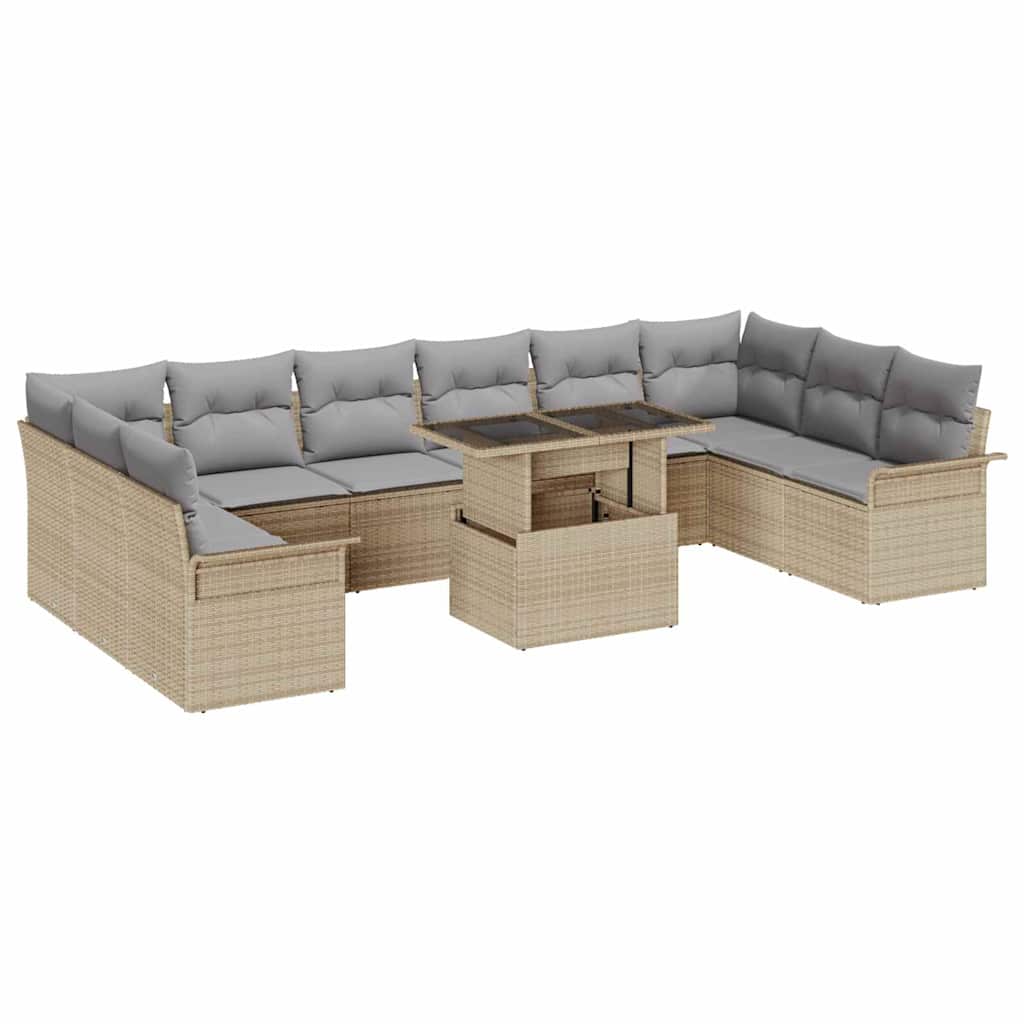 Havesofa Sæt 11 stk. Beige Poly Rattan