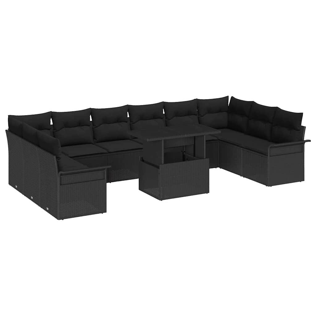 Havesofa Sæt 11 stk. Sort Poly Rattan